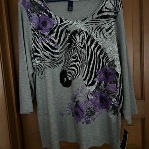 NWT ZEBRA THEMED WOMANS TOP BY KAREN SCOTT SIZE 1X